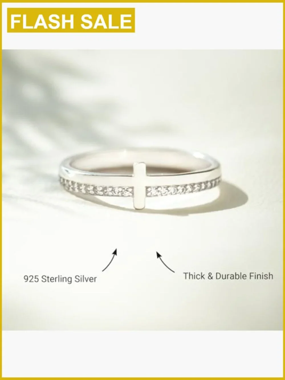 Women's 925 Sterling Silver Cross Ring Never Quit Engraved